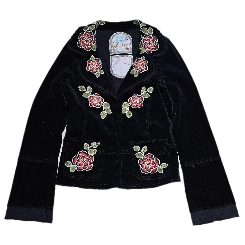 vintage Johnny Was whimsigoth boho black corduroy roses skull jacket